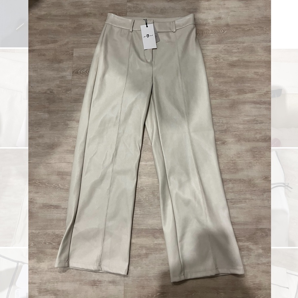 NWT 7 for All Mankind Faux Leather Wide Crop Pants off white NEW